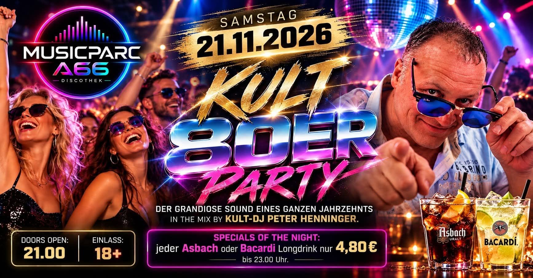 Kult 80er Party am 21. November 2026 im Musicparc A66