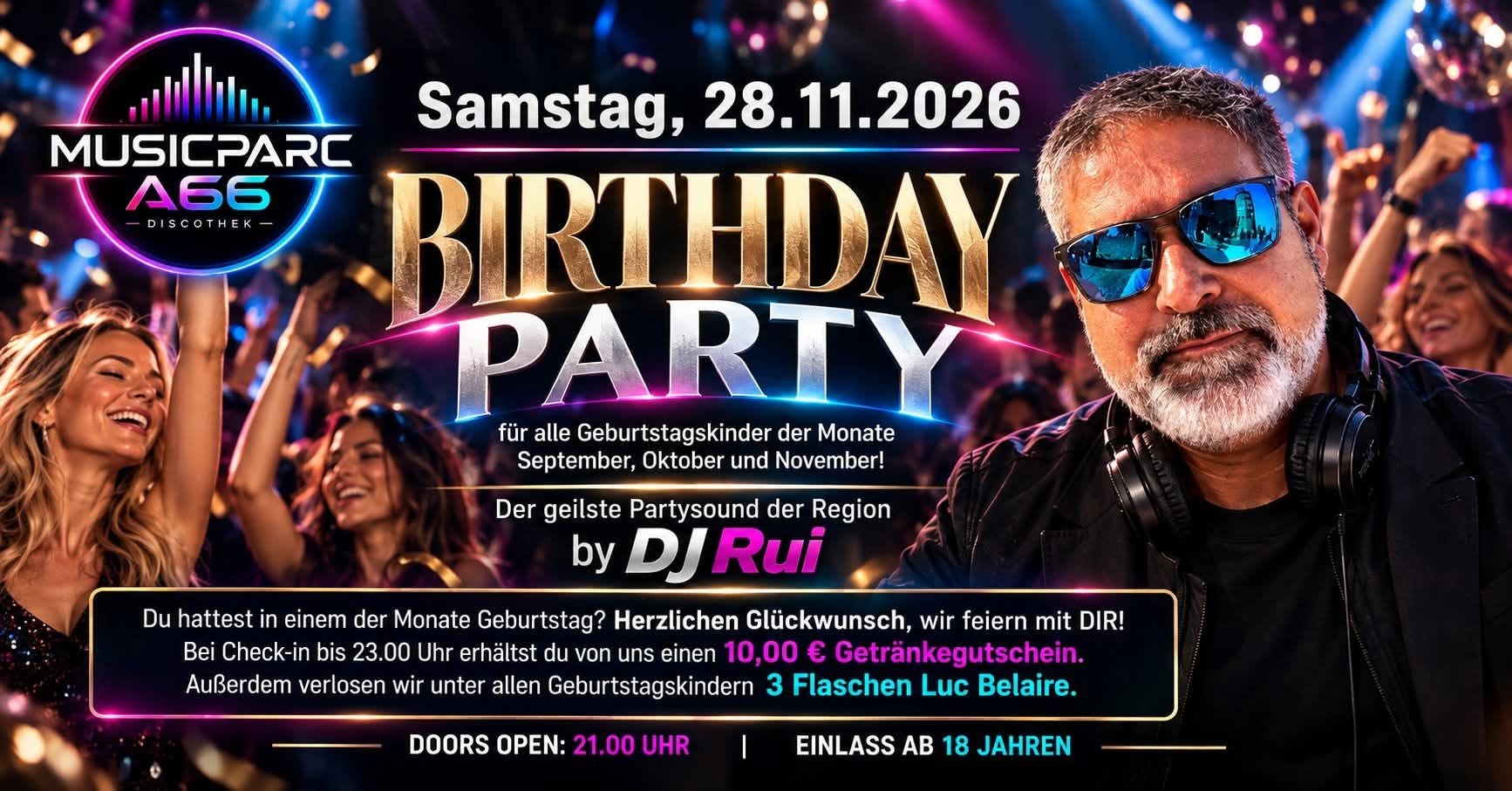 Birthday Party am 28. November 2026 im Musicparc A66